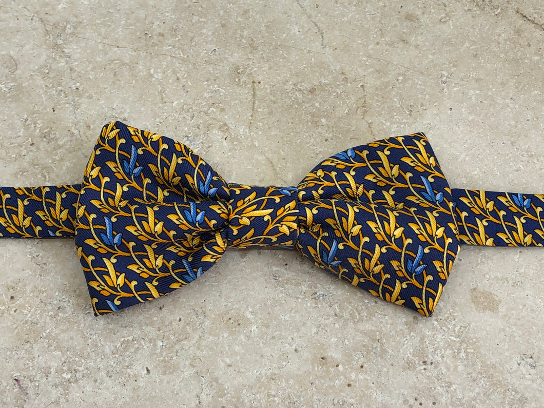 Nœud papillon en soie bleu et jaune