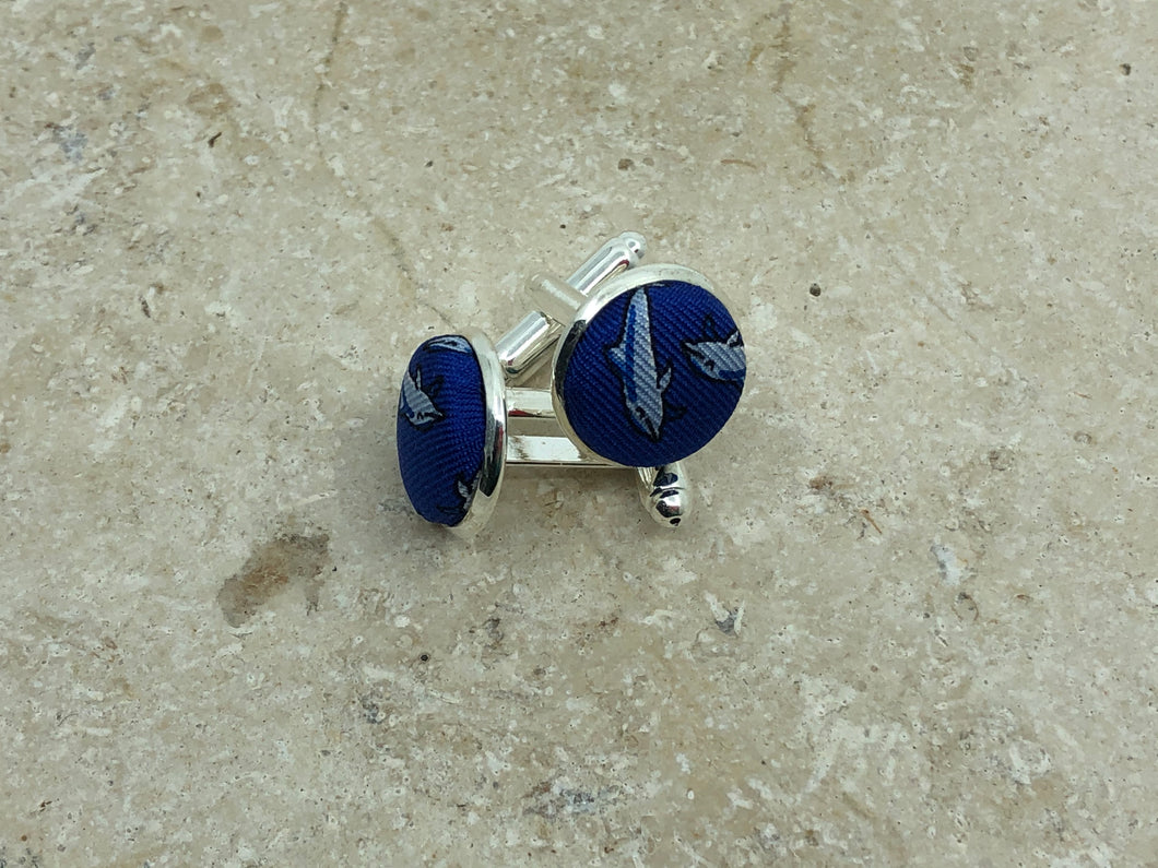 Boutons de manchette cabochon soie dauphin  bleu