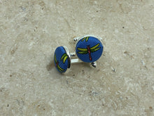 Charger l&#39;image dans la galerie, Boutons de manchette cabochon soie dauphin  bleu
